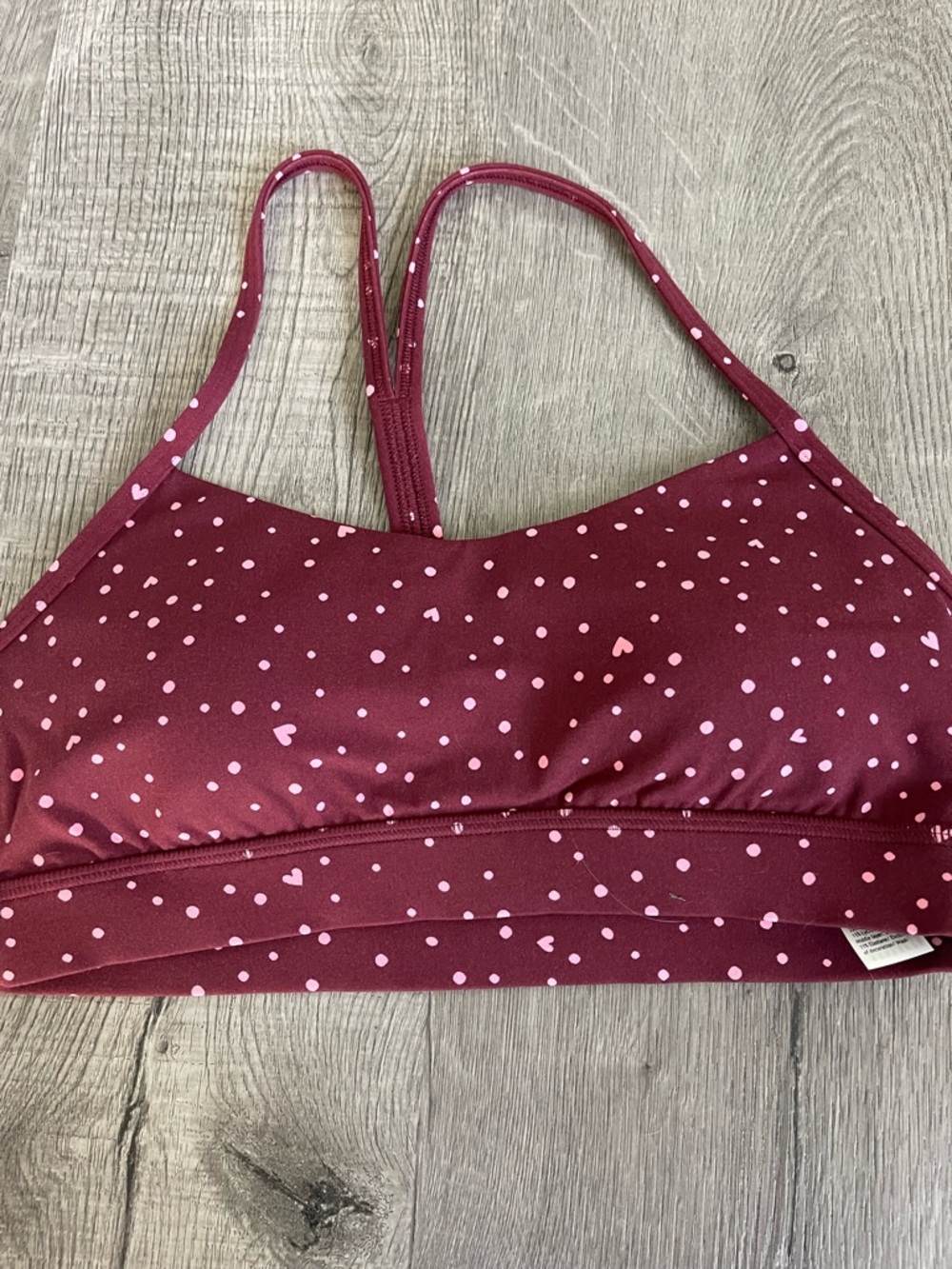 NWT lululemon Flow Y Bra Nulu Heart Scatter Dot Print Candy Cloud Burgundy Bay 8 - Picture 5 of 6